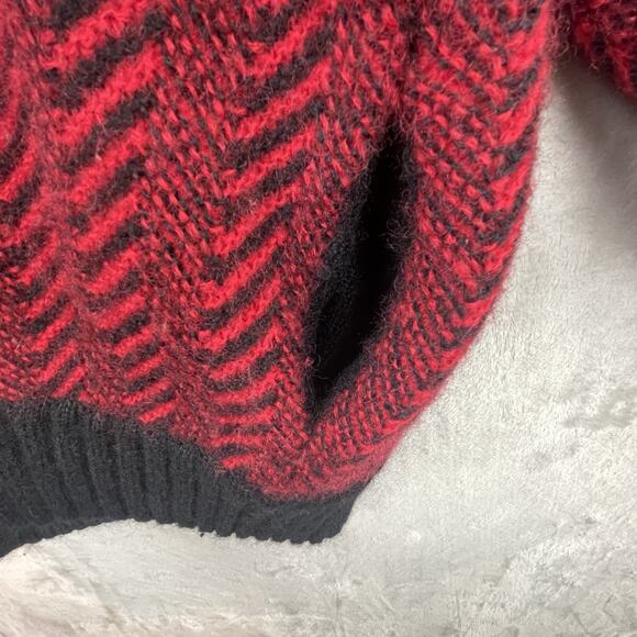 Vtg 80's Saito Small Chevron Large Button Wool Sweater Boom Boom Shoulder Pads - Picture 8 of 16